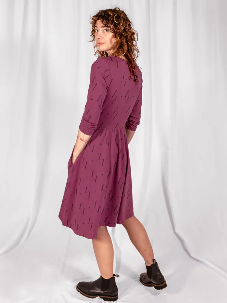 Callie 3/4 Sleeve Wrap Dress - Diamond Vine Dark Purple sold by Mata Traders product image thumbnail 4