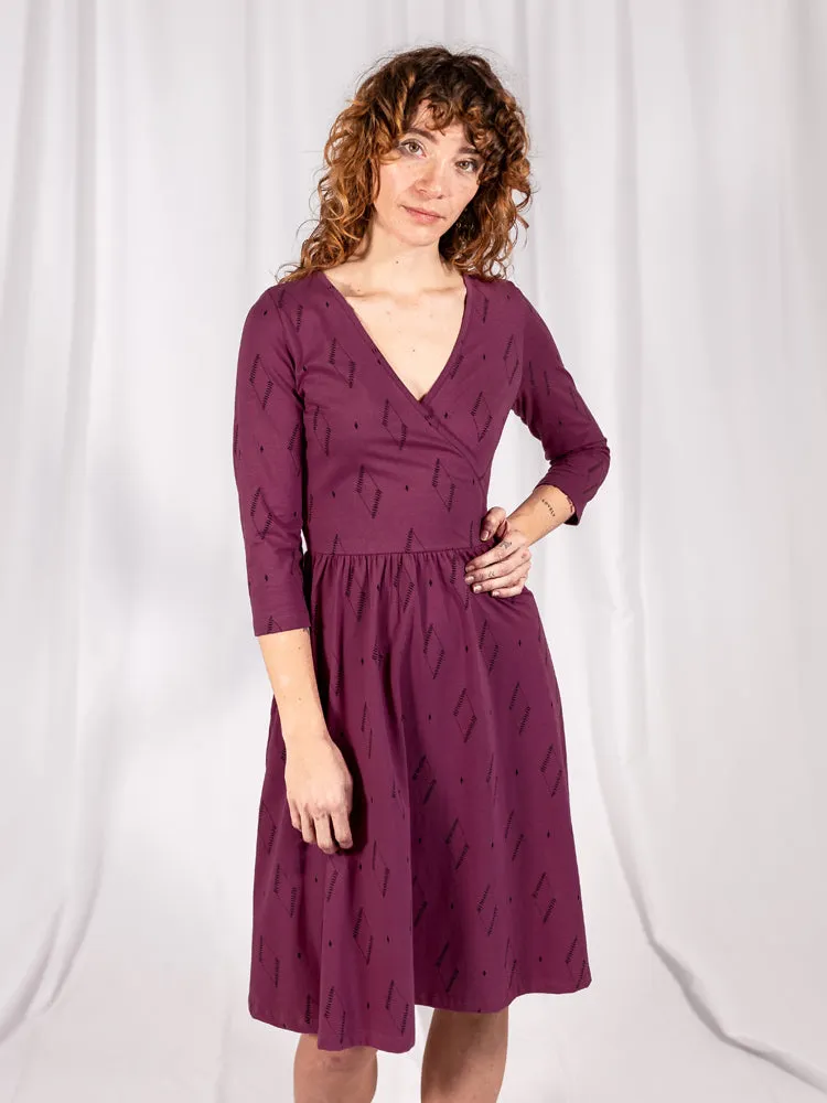 Callie 3/4 Sleeve Wrap Dress - Diamond Vine Dark Purple sold by Mata Traders product image thumbnail 2