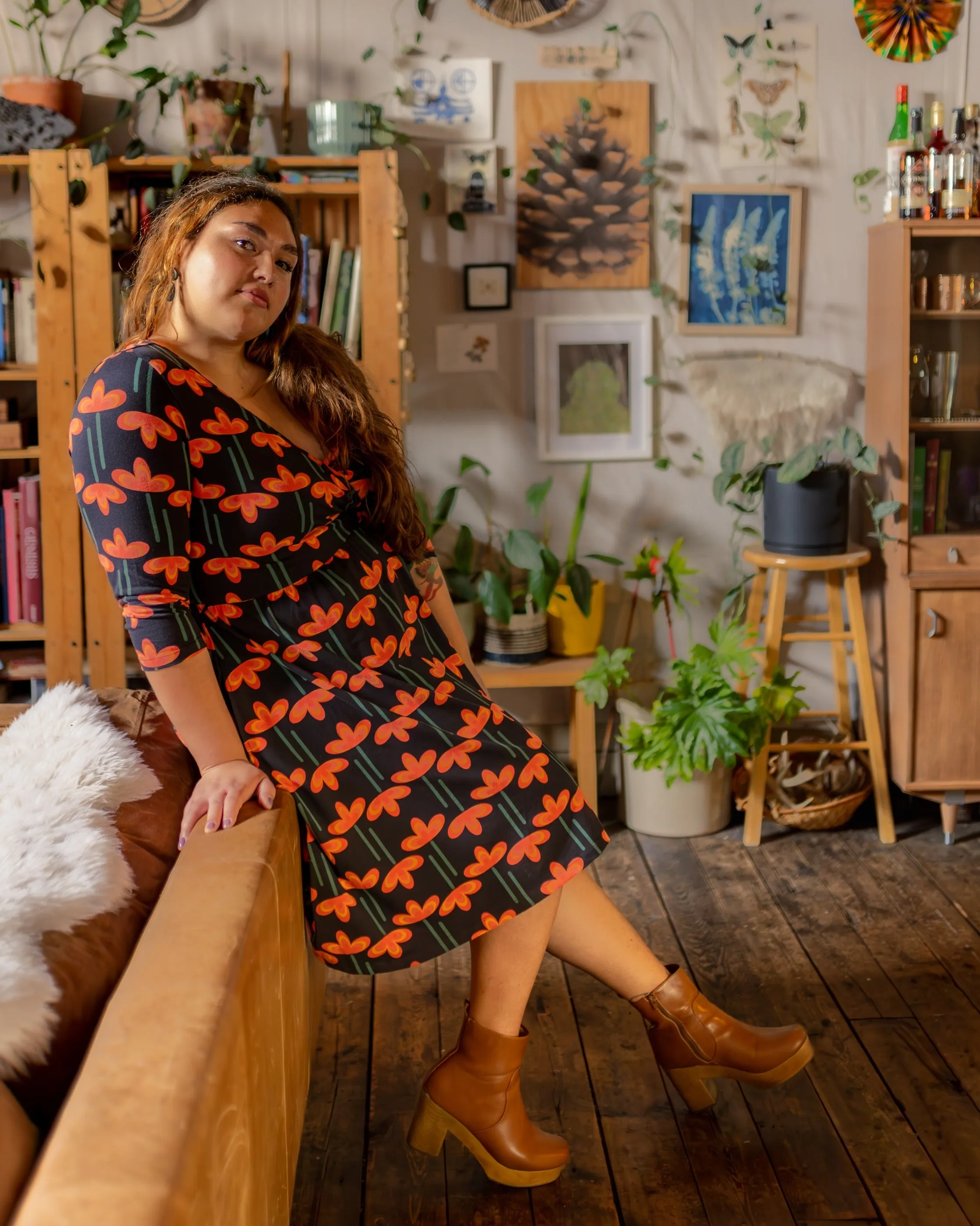 Callie 3/4 Sleeve Wrap Dress - Mod Daisy Poppy sold by Mata Traders product image thumbnail 4