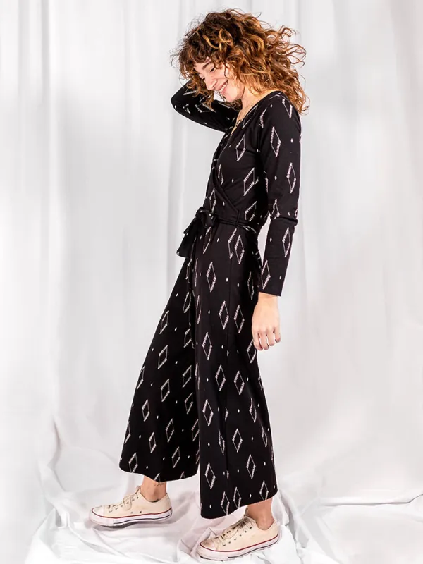 Rita Long Sleeve Jumpsuit - Diamond Vine Black sold by Mata Traders