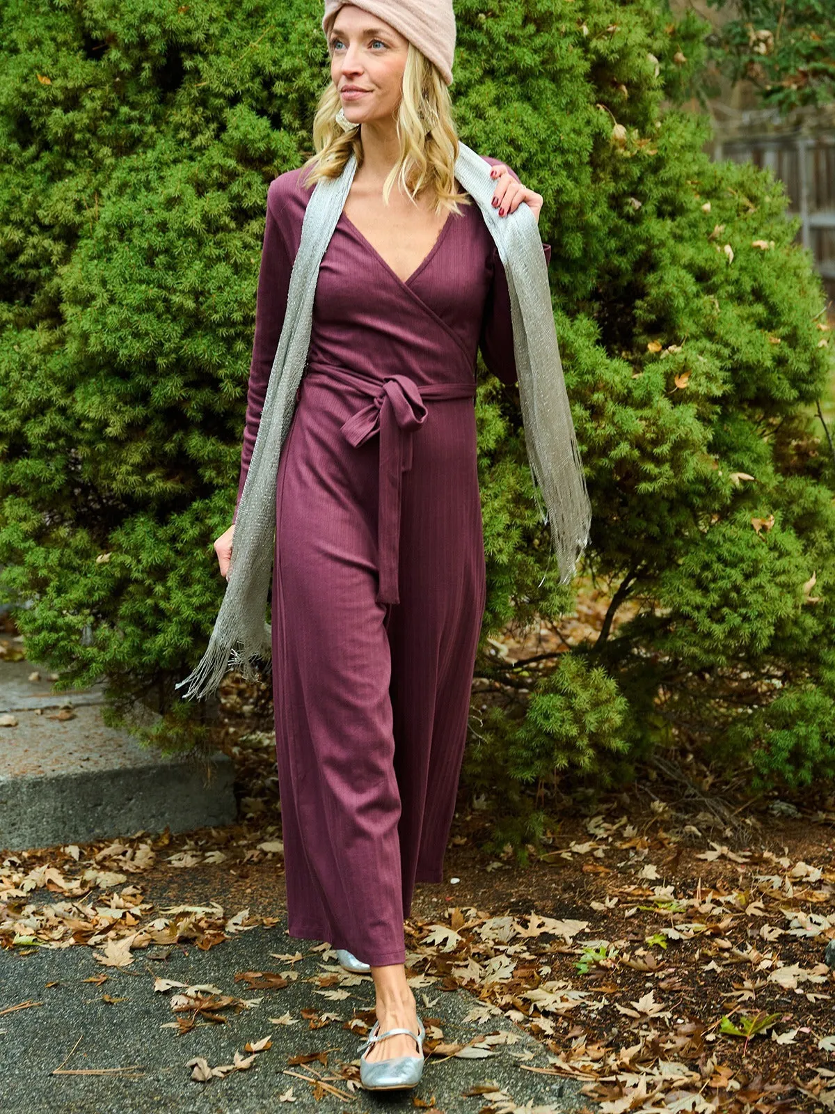 Rita Long Sleeve Jumpsuit - Eggplant Rib Knit sold by Mata Traders product image thumbnail 5
