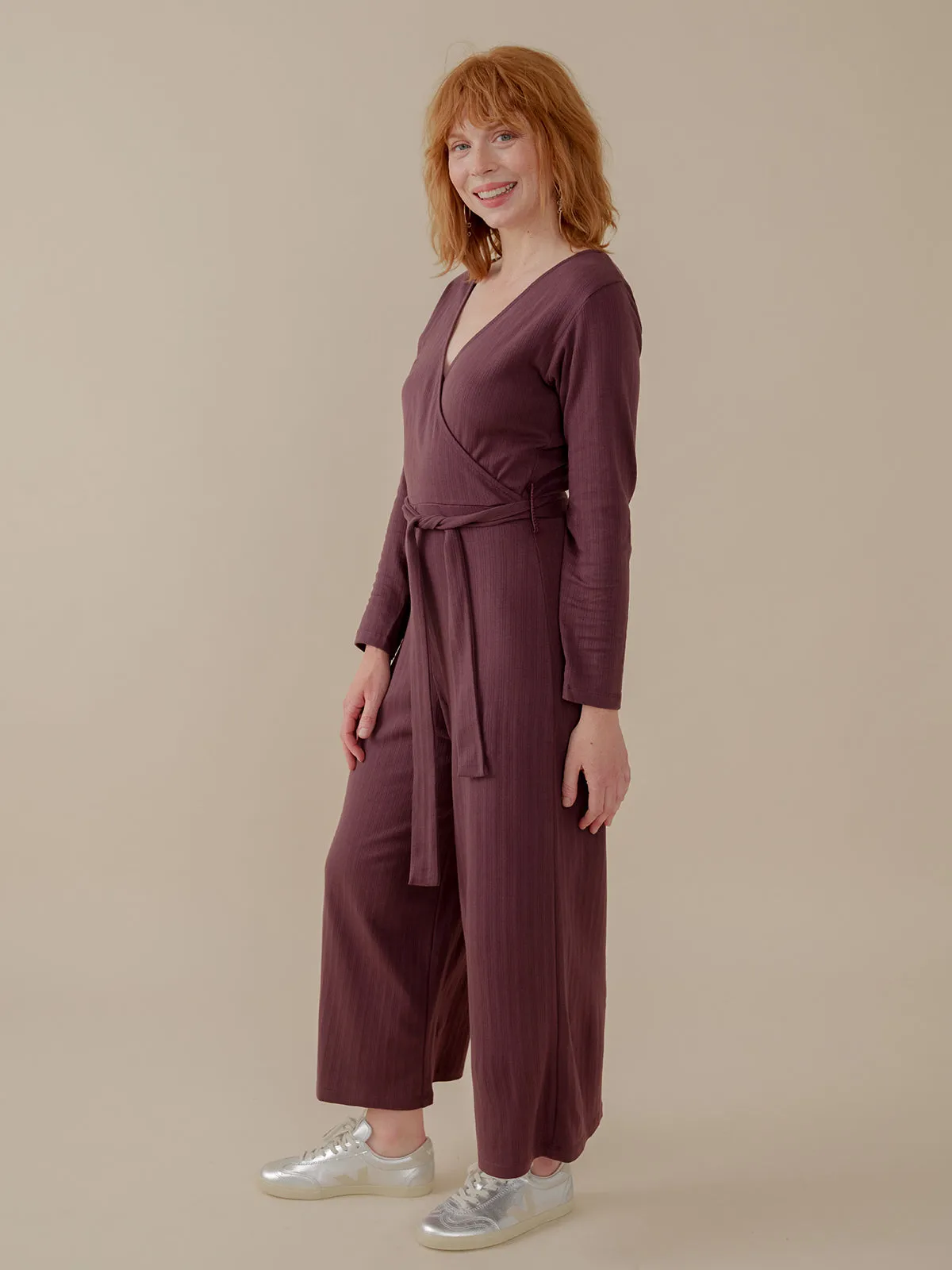 Rita Long Sleeve Jumpsuit - Eggplant Rib Knit sold by Mata Traders product image thumbnail 4