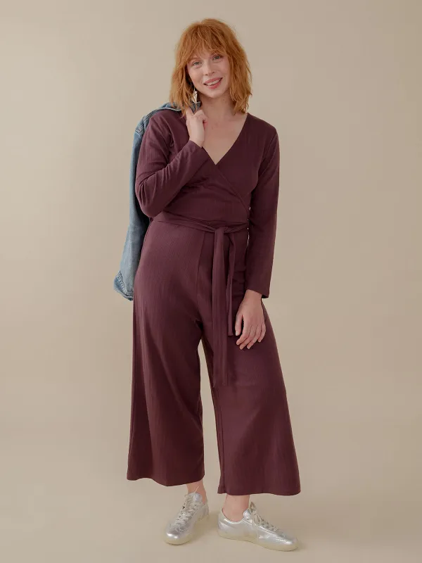 Rita Long Sleeve Jumpsuit - Eggplant Rib Knit sold by Mata Traders