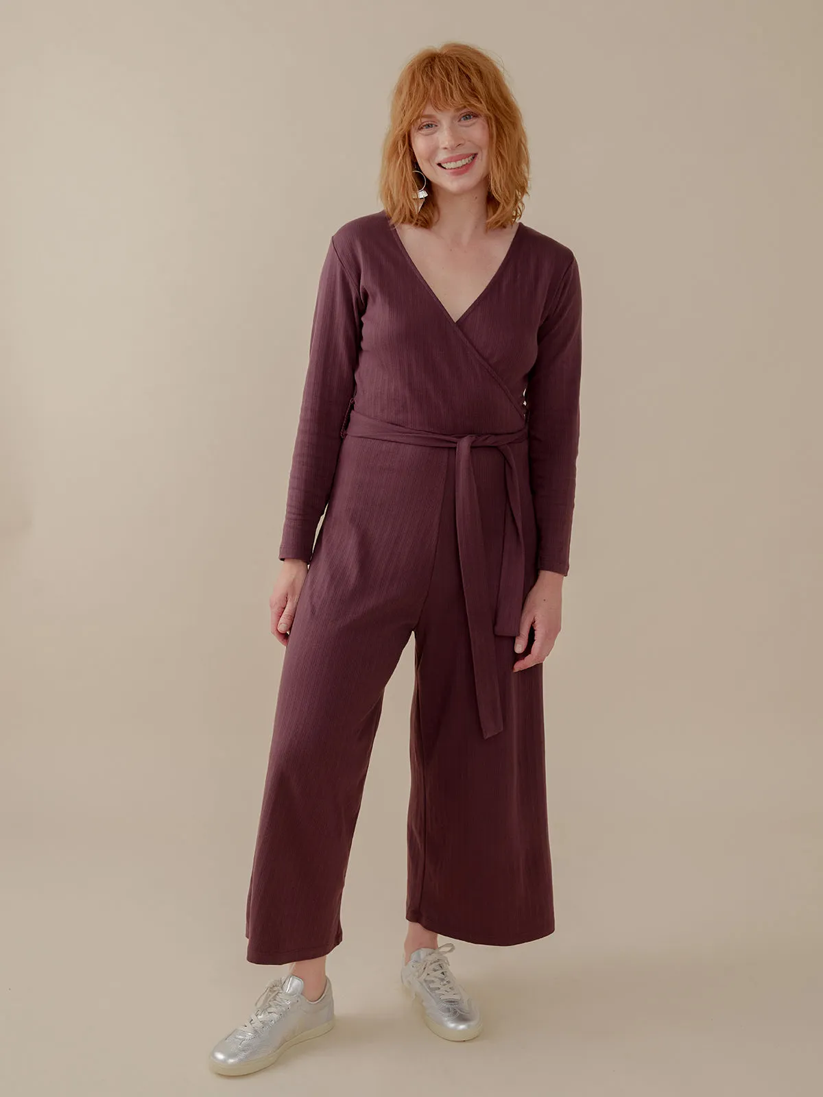 Rita Long Sleeve Jumpsuit - Eggplant Rib Knit sold by Mata Traders product image thumbnail 2