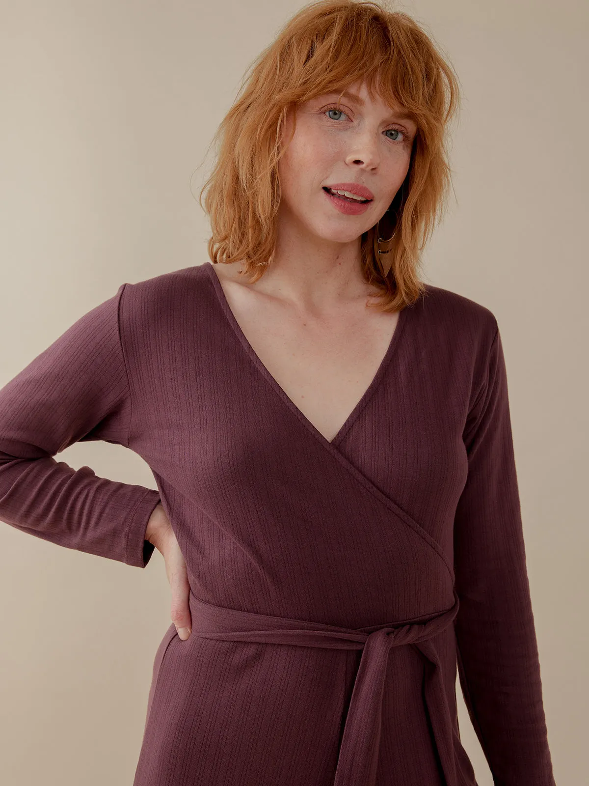 Rita Long Sleeve Jumpsuit - Eggplant Rib Knit sold by Mata Traders product image thumbnail 3