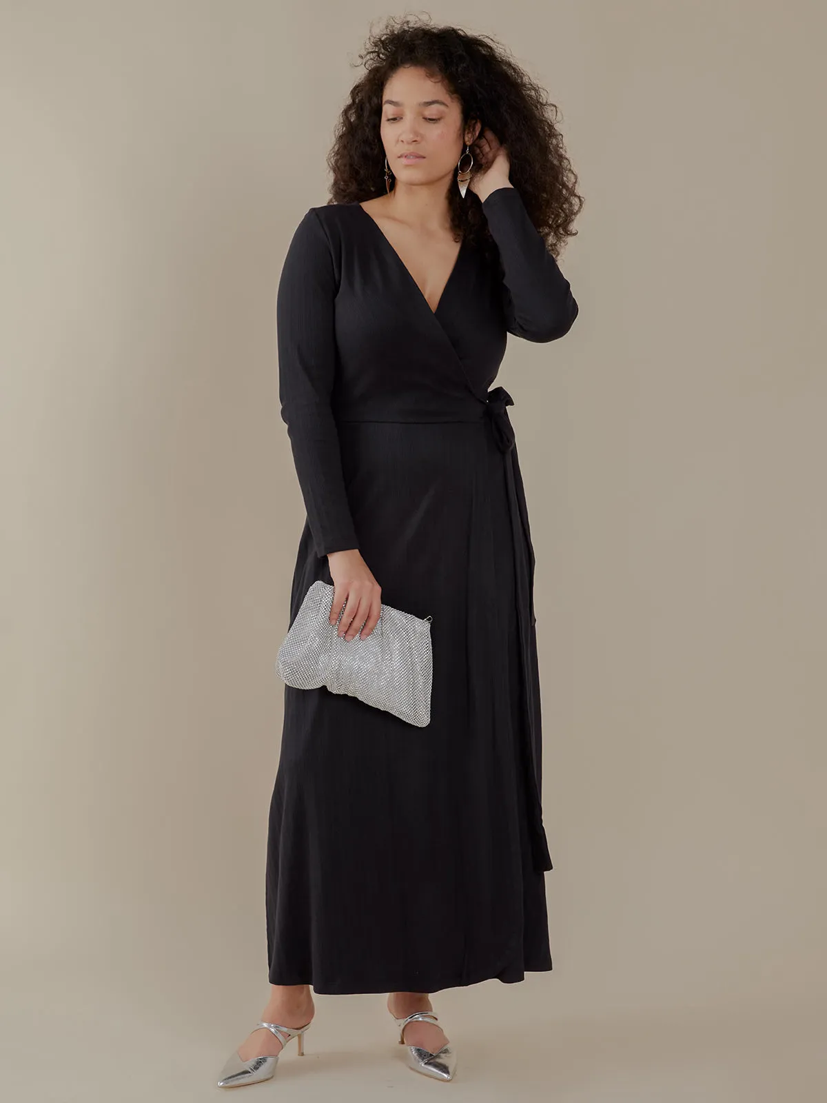 Katie Maxi Wrap Dress - Black Rib Knit sold by Mata Traders product image thumbnail 5