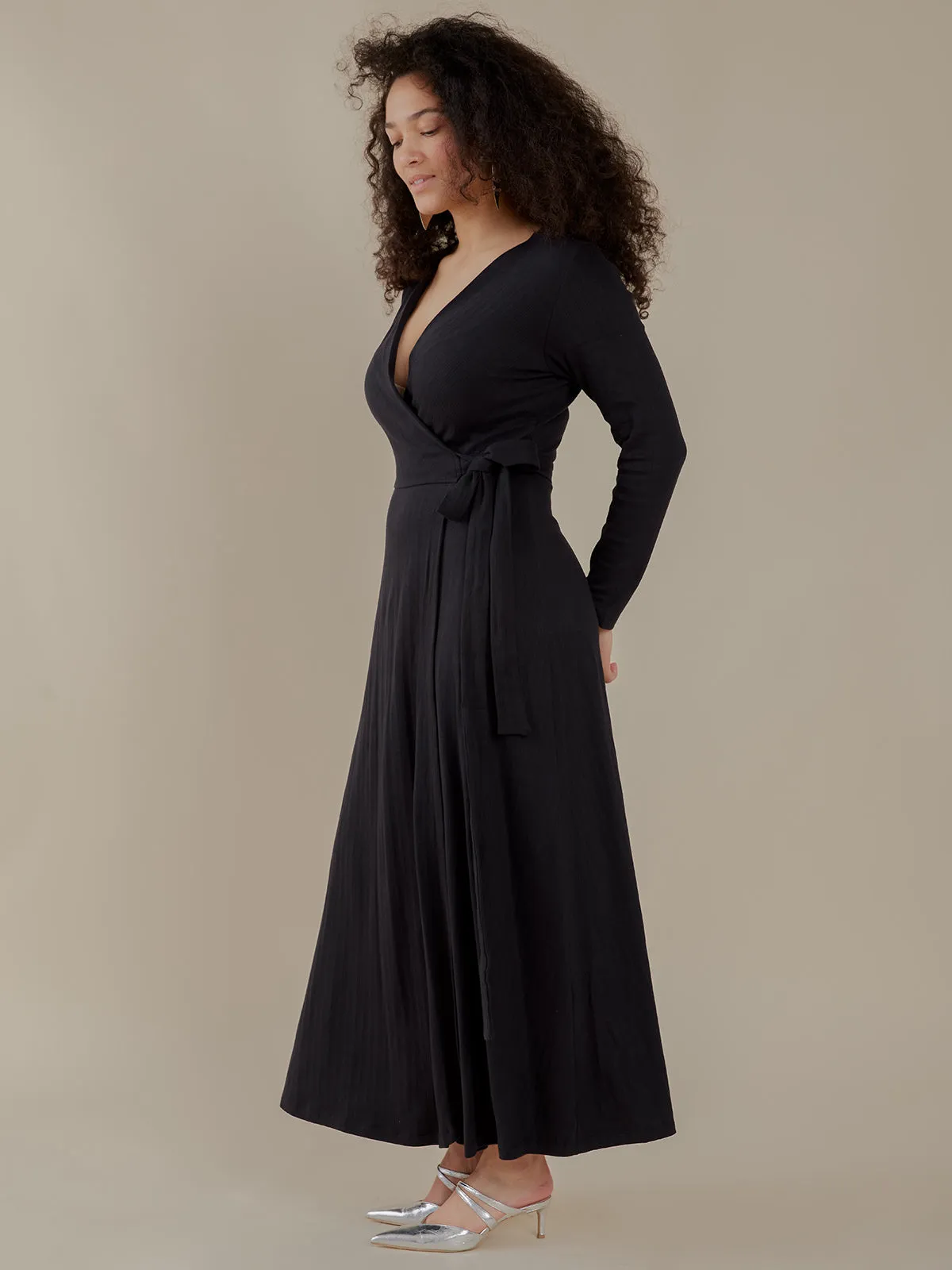Katie Maxi Wrap Dress - Black Rib Knit sold by Mata Traders product image thumbnail 4