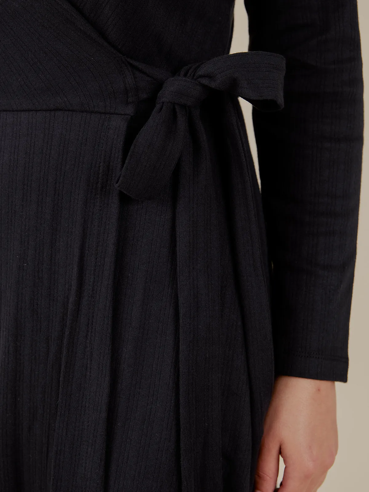 Katie Maxi Wrap Dress - Black Rib Knit sold by Mata Traders product image thumbnail 3