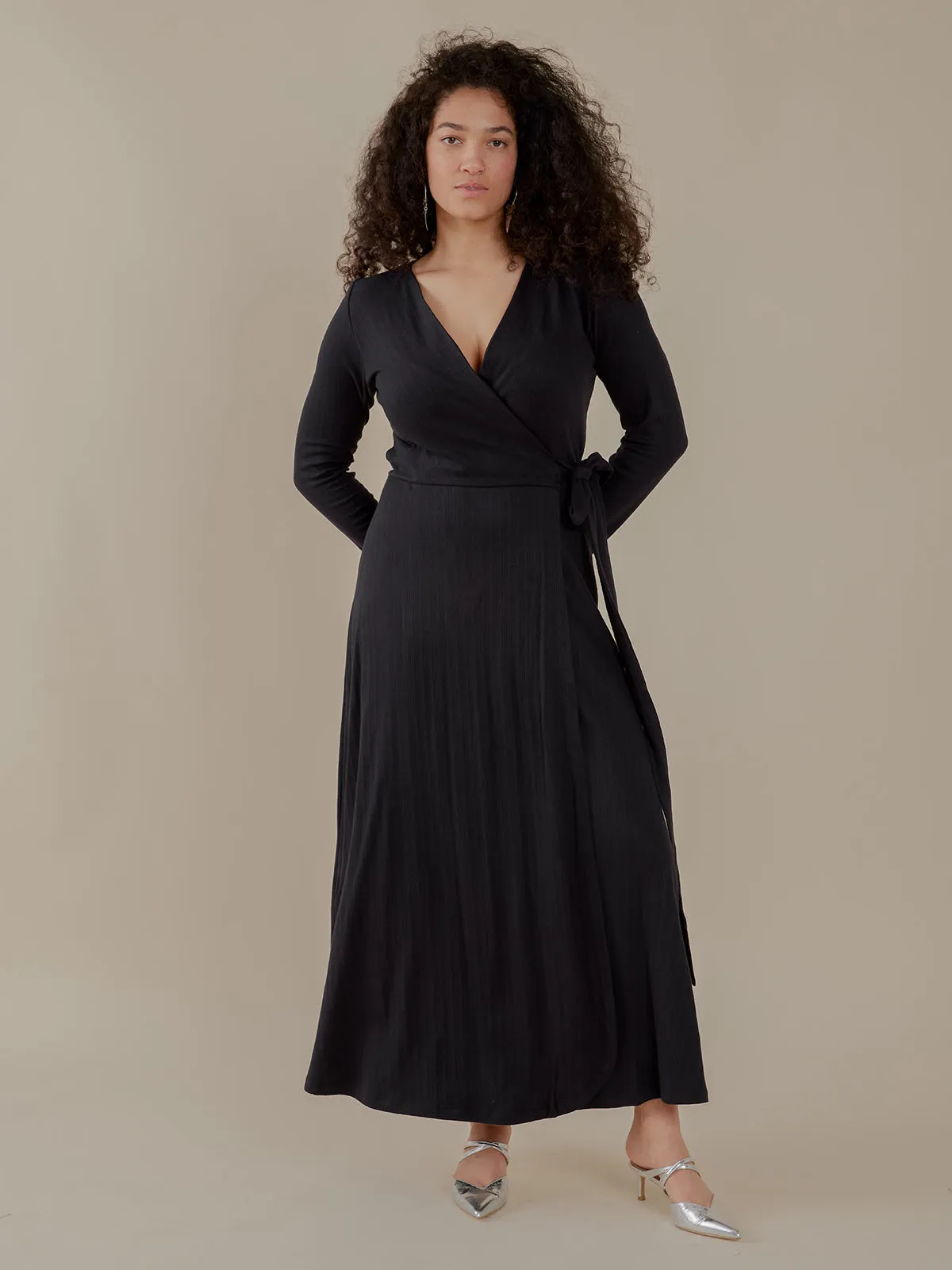 Katie Maxi Wrap Dress - Black Rib Knit sold by Mata Traders product image thumbnail 2
