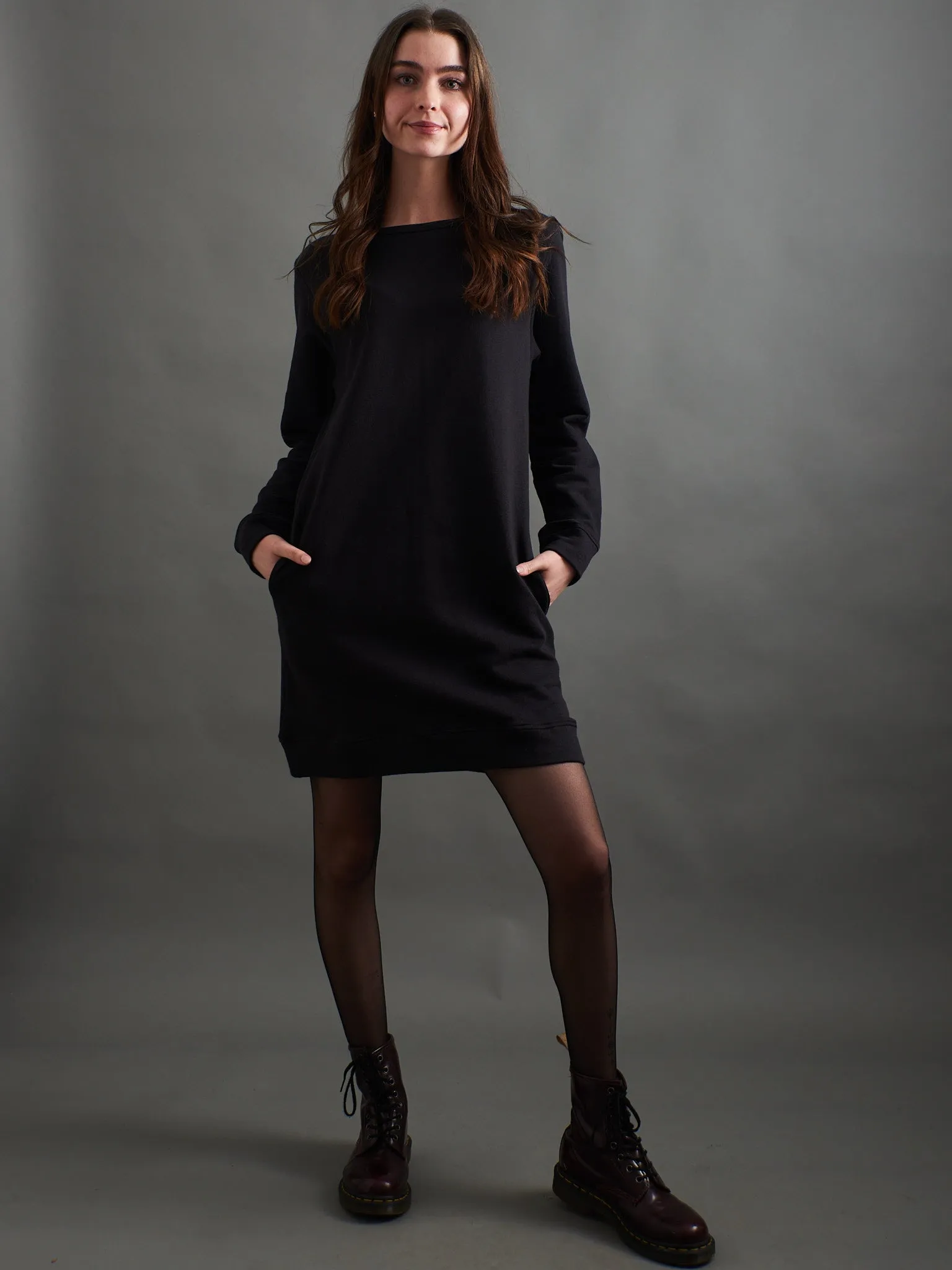 Sweatshirt Dress - Black Loop Knit sold by Mata Traders