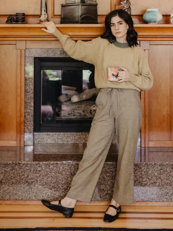 Emmy Drawstring Pant - Houndstooth sold by Mata Traders