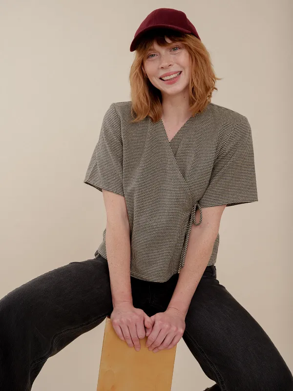 Winona Wrap Top - Houndstooth sold by Mata Traders