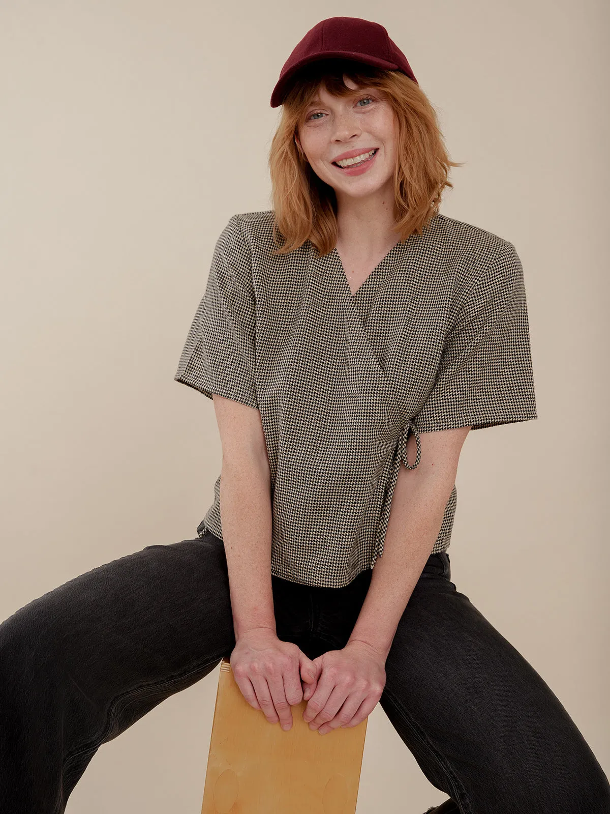 Winona Wrap Top - Houndstooth sold by Mata Traders