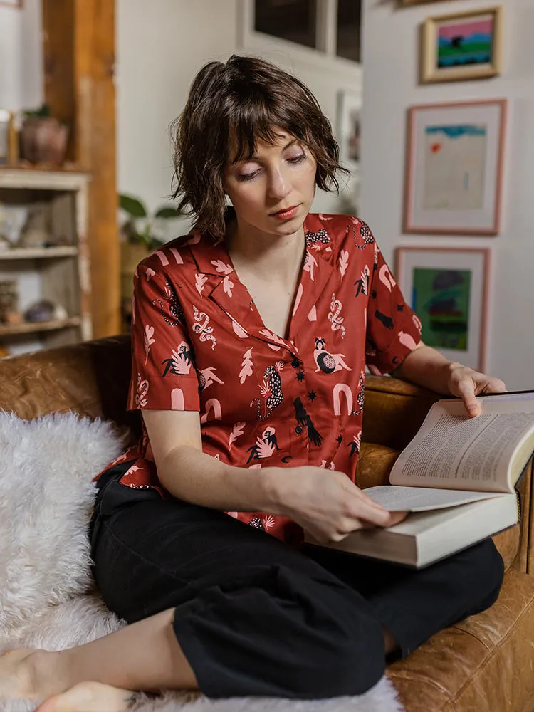 Camp Shirt - Modern Objects Cranberry sold by Mata Traders product image thumbnail 5