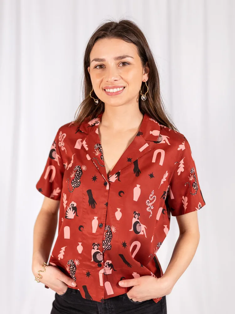 Camp Shirt - Modern Objects Cranberry sold by Mata Traders product image thumbnail 3