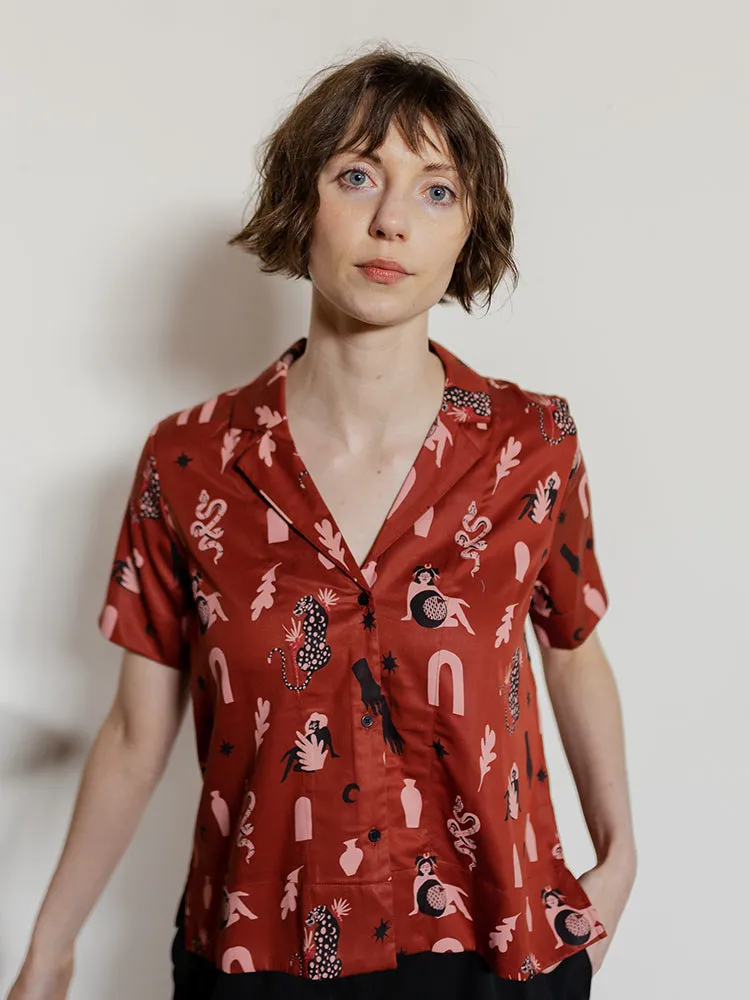 Camp Shirt - Modern Objects Cranberry sold by Mata Traders