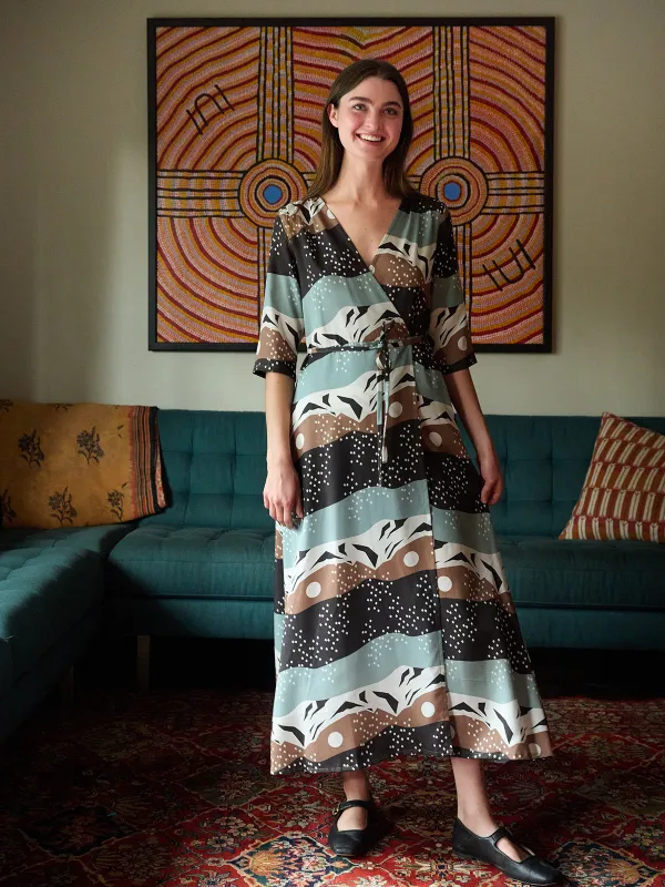 Aditi Wrap Dress - Mountain Stripe sold by Mata Traders