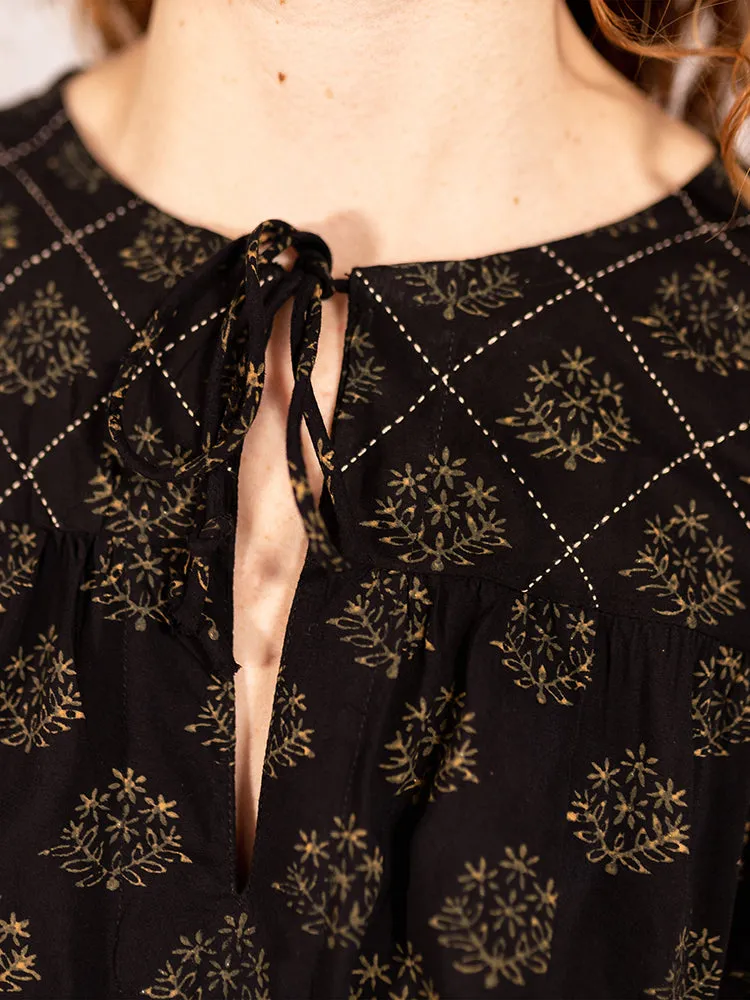 Devi Blouse - Floral Stamp Black sold by Mata Traders product image thumbnail 2