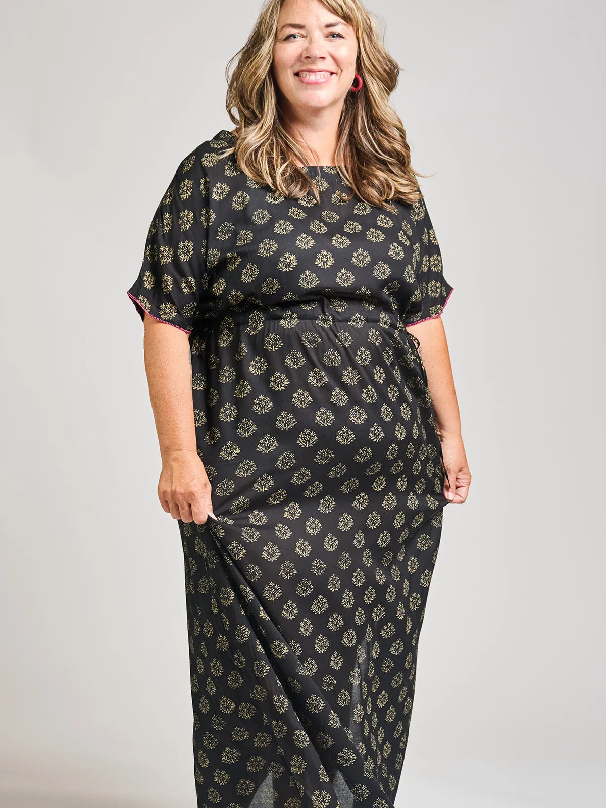 Aimee Maxi Dress - Floral Stamp Black sold by Mata Traders product image thumbnail 3