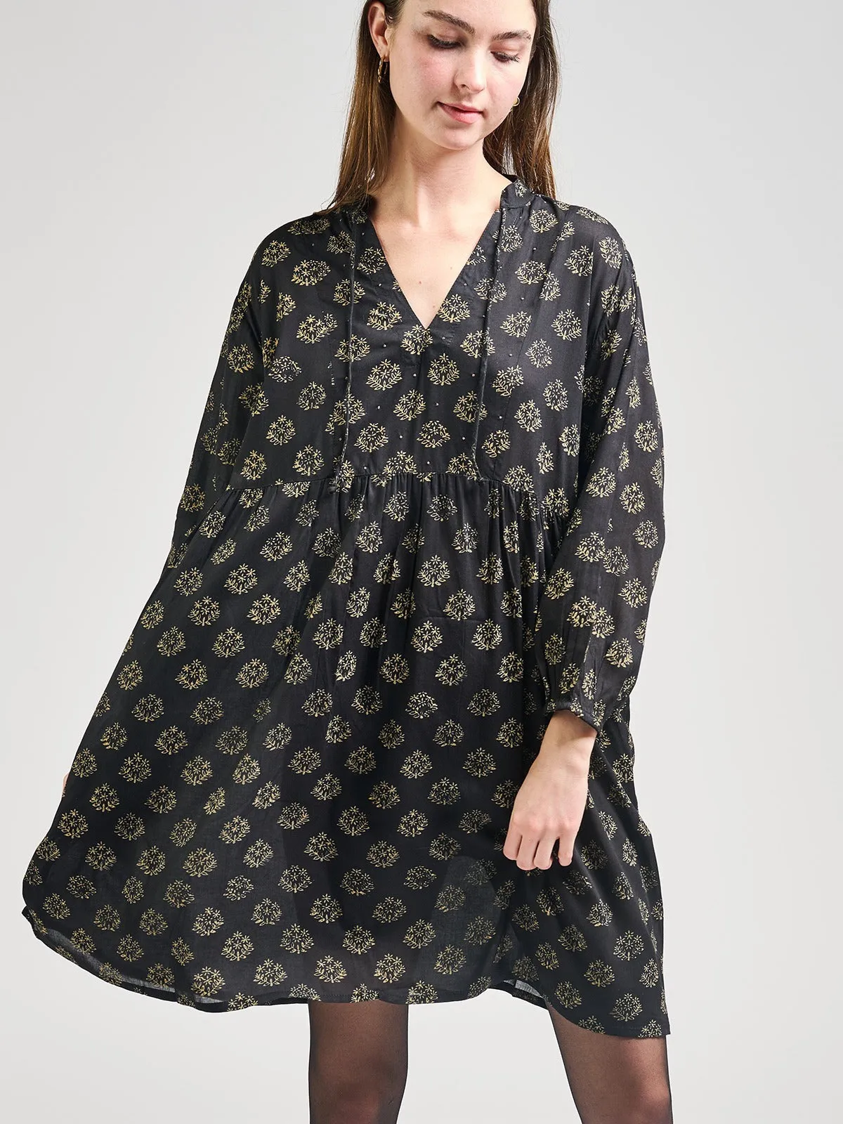 Sohla Mini Dress - Floral Stamp Black sold by Mata Traders product image thumbnail 5