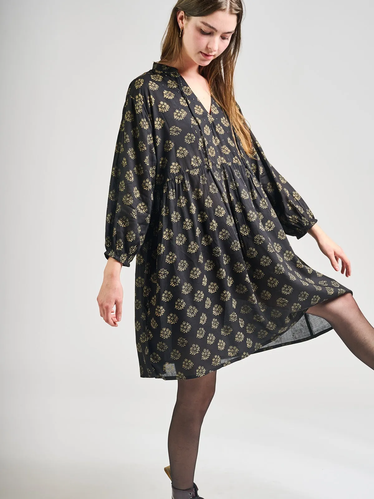 Sohla Mini Dress - Floral Stamp Black sold by Mata Traders product image thumbnail 4