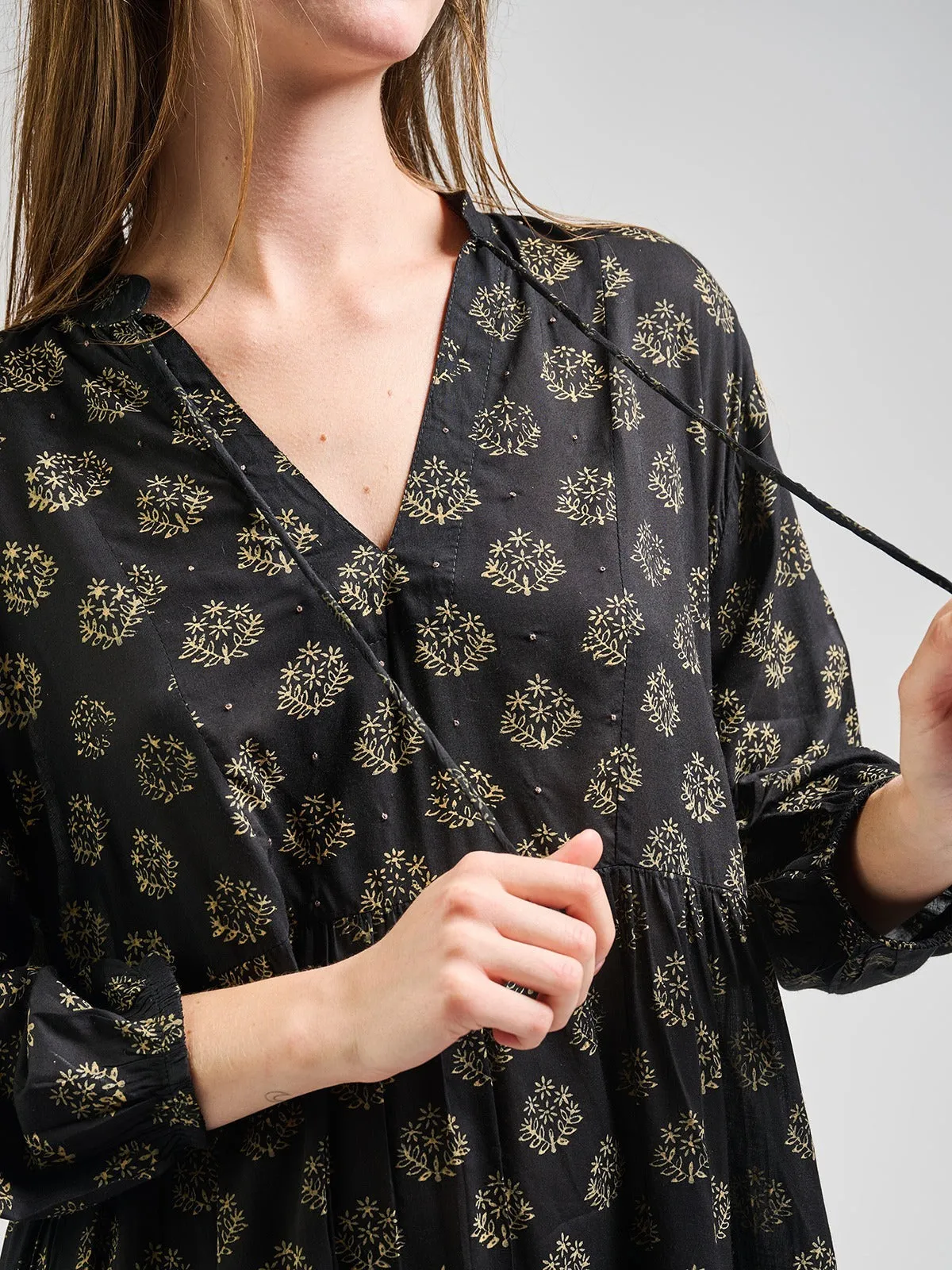 Sohla Mini Dress - Floral Stamp Black sold by Mata Traders product image thumbnail 2