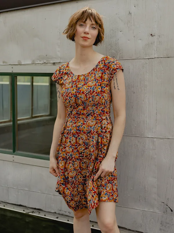 Vintage Pleat Dress - Ruby Floral made by Mata Traders