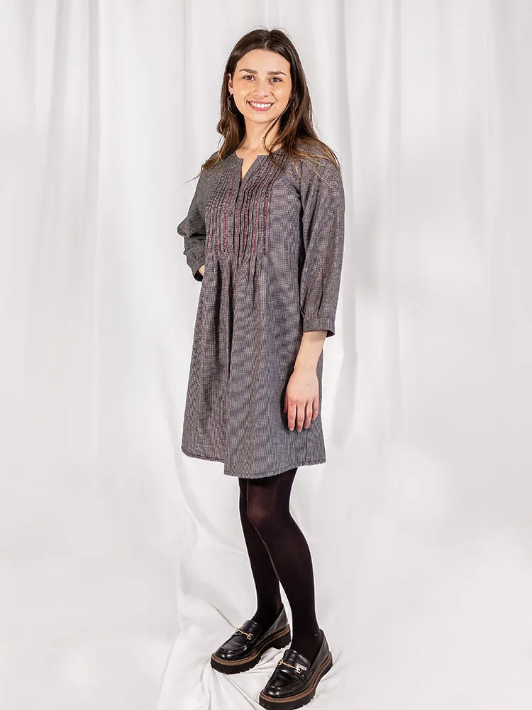 Vienna Pleated Dress - Woven Check Black sold by Mata Traders product image thumbnail 2