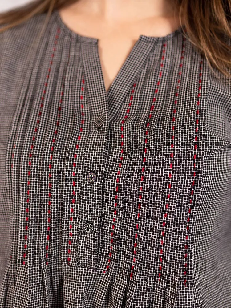 Vienna Pleated Dress - Woven Check Black sold by Mata Traders product image thumbnail 5