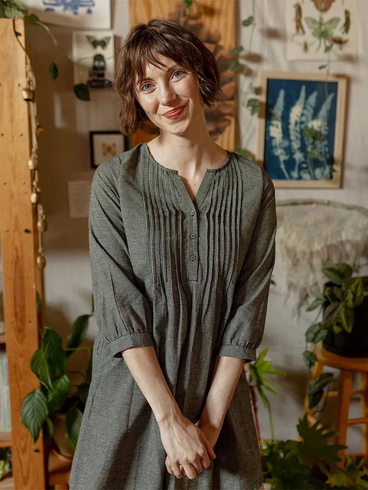 Vienna Pleated Dress - Woven Check Black sold by Mata Traders