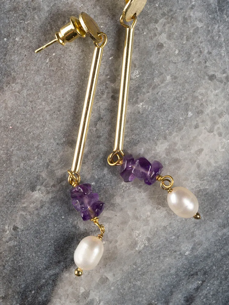 Linear Stone Earrings - Amethyst sold by Mata Traders product image thumbnail 3