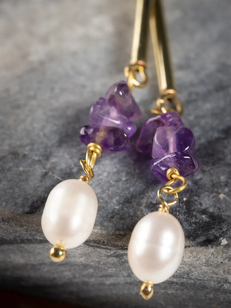 Linear Stone Earrings - Amethyst sold by Mata Traders product image thumbnail 2