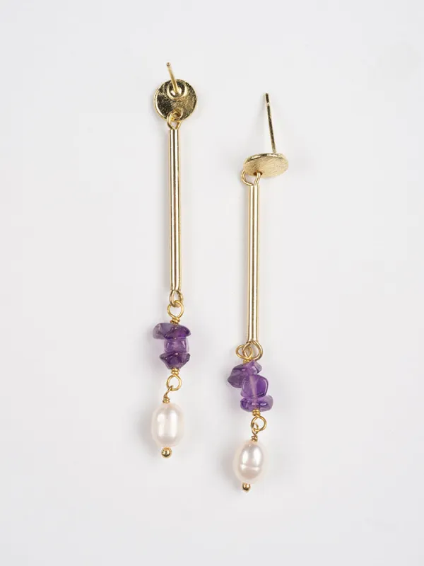 Linear Stone Earrings - Amethyst sold by Mata Traders