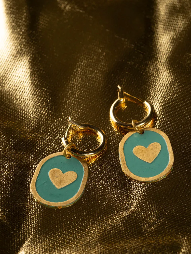 Enamel Heart Huggie Earrings - Sage sold by Mata Traders product image thumbnail 3