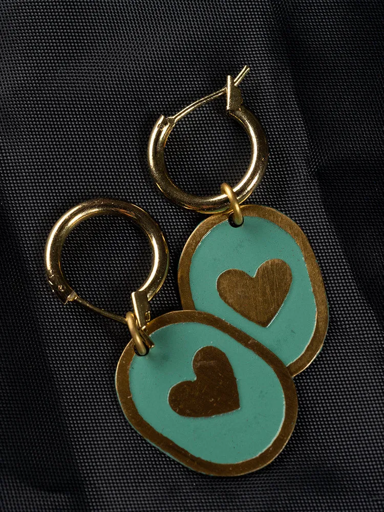 Enamel Heart Huggie Earrings - Sage sold by Mata Traders product image thumbnail 2