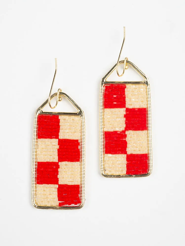 Checker Beaded Earrings - Cherry sold by Mata Traders product image thumbnail 2