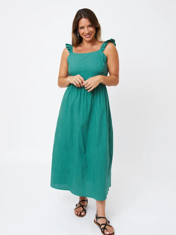 Ruffle Strap Dress - Everglade sold by Mata Traders