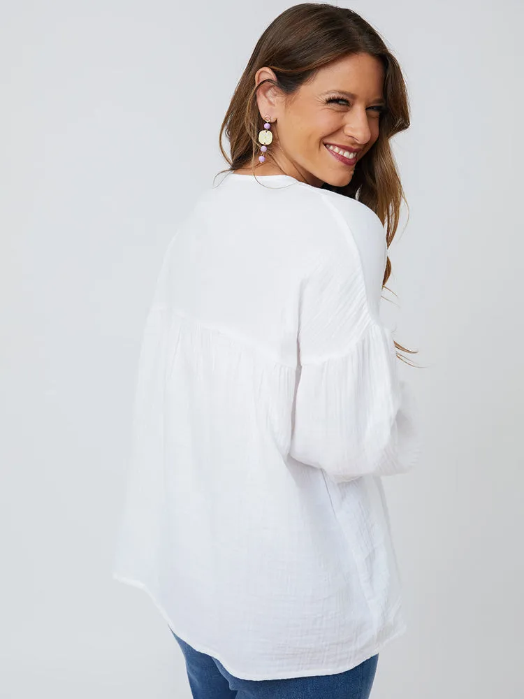 Fiona Blouse - White Gauze sold by Mata Traders product image thumbnail 2