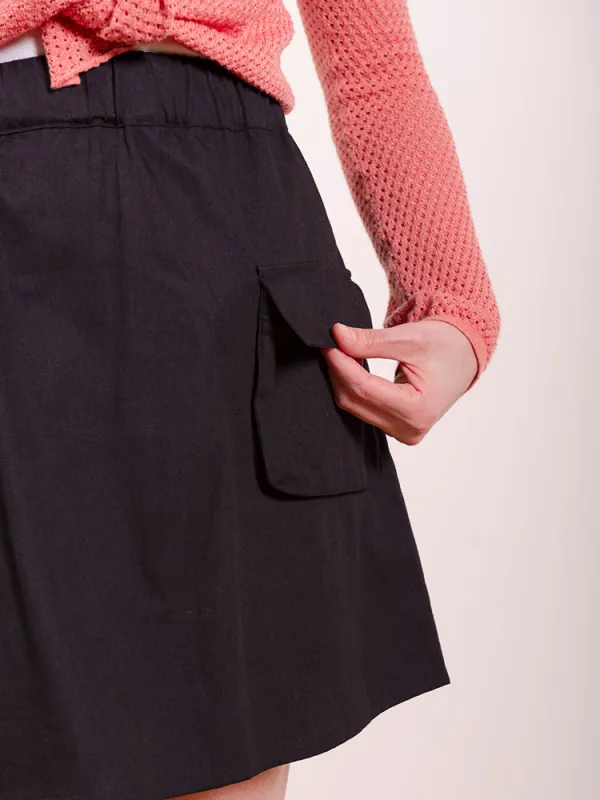 Pocket Skirt - Black Denim sold by Mata Traders