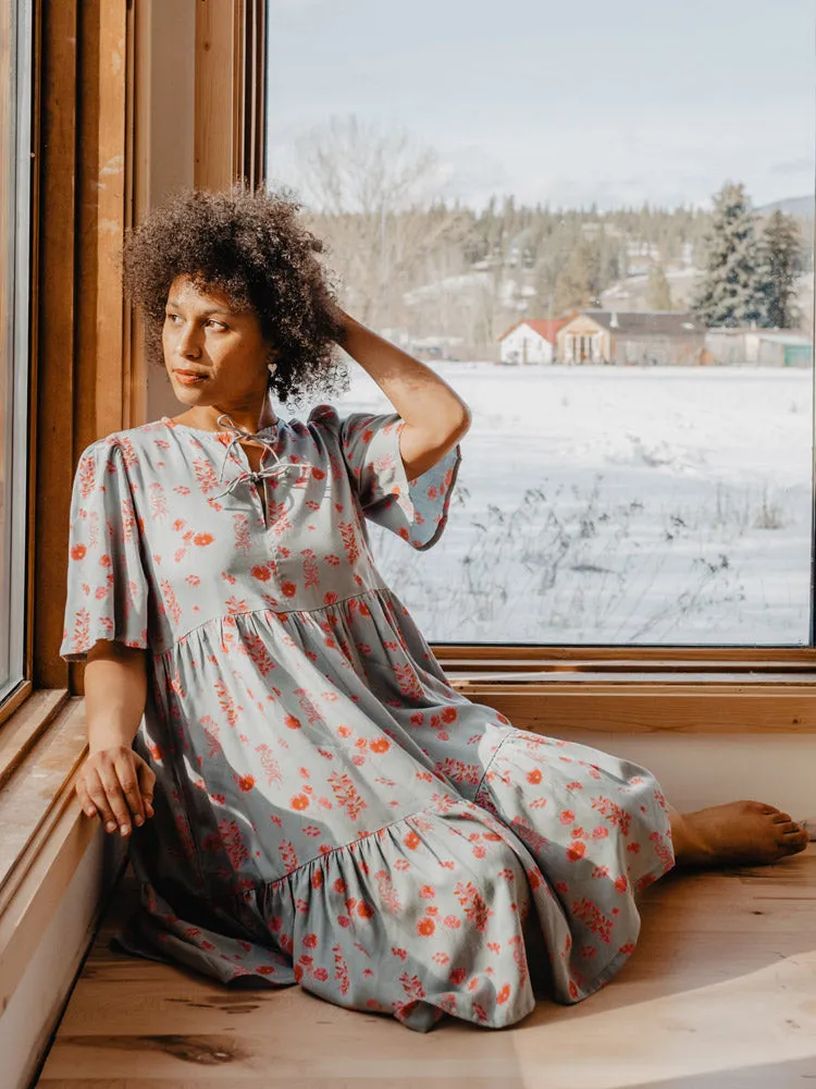 Adelaide Tiered Mini Dress - Botanical Slate sold by Mata Traders