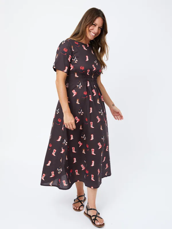 Artsy Traveler Short Sleeve Midi Dress - Two Step Dusk sold by Mata Traders
