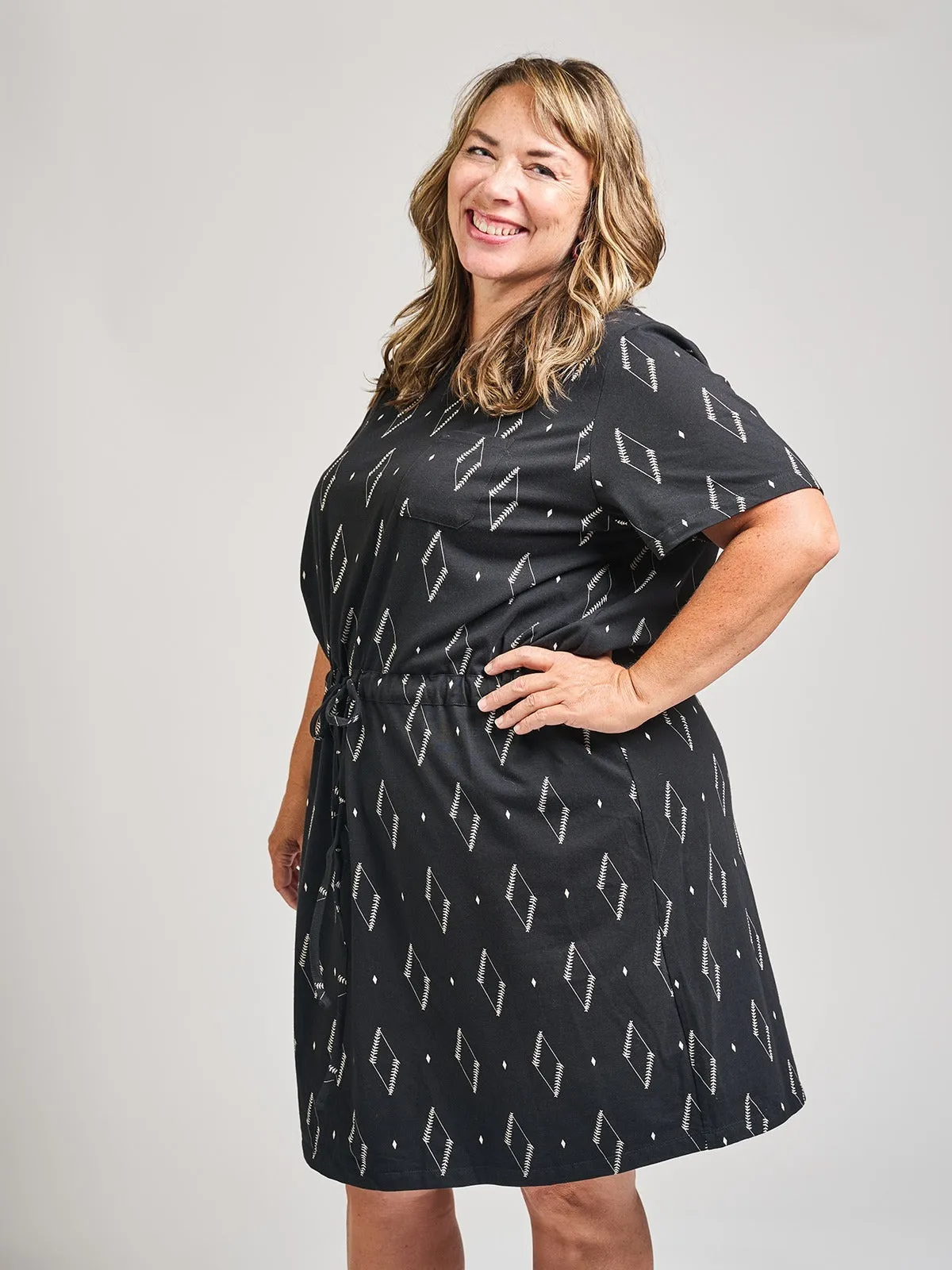 Abby Drawstring Plus Size Dress - Diamond Vine Black sold by Mata Traders product image thumbnail 2