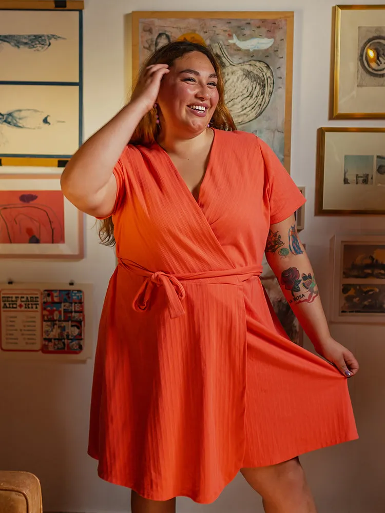Katie Plus Size Wrap Dress - Melon Rib Knit sold by Mata Traders