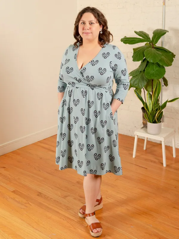 Callie 3/4 Sleeve Plus Size Wrap Dress - Retro Slate sold by Mata Traders