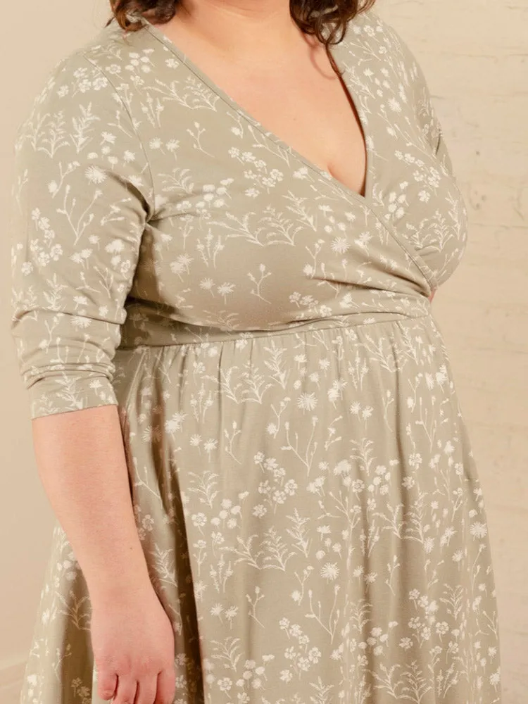 Callie 3/4 Sleeve Plus Size Wrap Dress - Field Taupe sold by Mata Traders product image thumbnail 3
