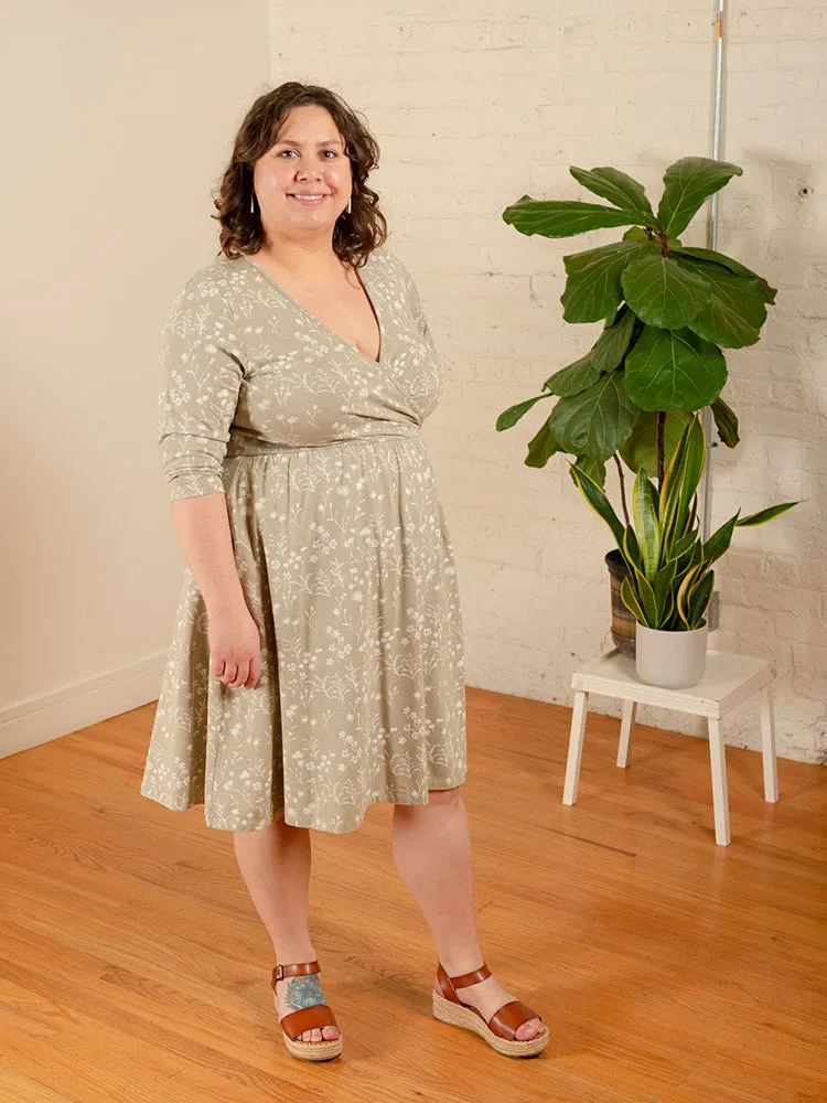 Callie 3/4 Sleeve Plus Size Wrap Dress - Field Taupe sold by Mata Traders product image thumbnail 4