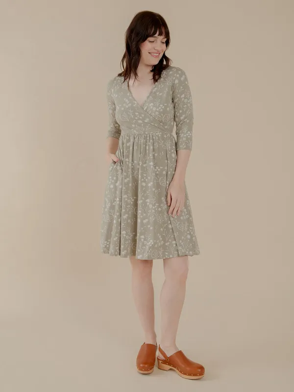 Callie 3/4 Sleeve Wrap Dress - Field Taupe sold by Mata Traders