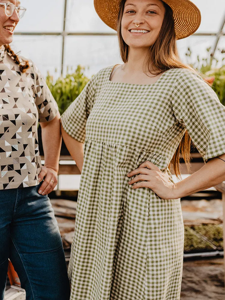 Nico Short Sleeve Mini Dress - Sage Gingham sold by Mata Traders