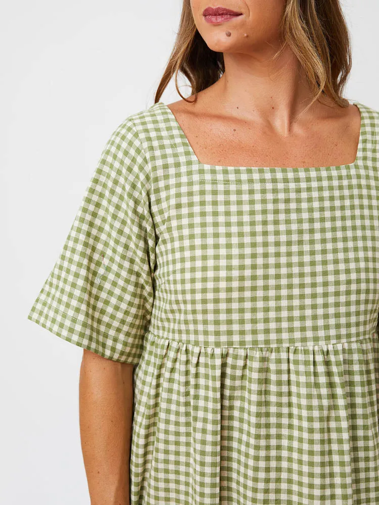 Nico Short Sleeve Mini Dress - Sage Gingham sold by Mata Traders product image thumbnail 5