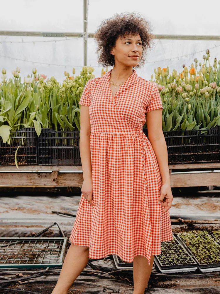 Annie Wrap Dress - Cherry Gingham sold by Mata Traders